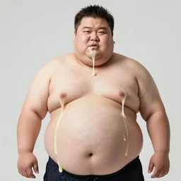 a photo of a large fat man melting in his skin