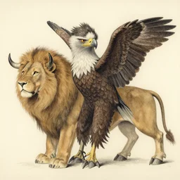 a creature with the body and eyes of a man, with the beak of an eagle, the mane of a lion, and the horns of an ox. drawn by francis bacon