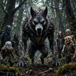 a wendigo in a haunted forest, horror art by beksinski and szukalski and giger and and pyromallis and dzo and iris compiet and seb mckinnon and, digital art, highly detailed, intricate, sharp focus, trending on artstation hq, deviantart, pinterest, unreal engine 5, 4 k uhd image