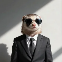 ferret in sunglasses, in strict suit, avatar image, digital art, cyberpunk, minimalism