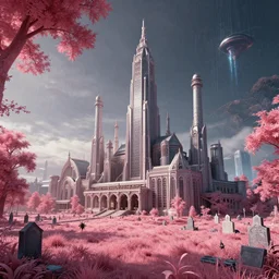 a beautiful ultradetailed render of city building architecture industrial architecture nature cemetery by frederic edwin church, scumm bar at spring wilderness atlantis tron futuristic at dawn infrared meadow nightvision rainforest, archdaily, wallpaper, highly detailed, trending on artstation.