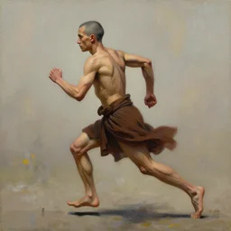 male monk running at full speed without shirt, concept art, oil painting, DND,