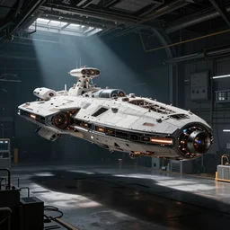 spaceship in a hangar by eric gagnon, trending on artistation