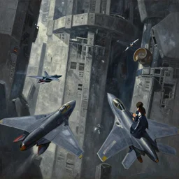 baroque oil painting of anime key visual environment concept art of anime fighter jet dogfight in the sky concrete brutalist dark fantasy, rule of thirds, cinematic lighting, fake hidden detail, trending on pixiv fanbox, acrylic palette knife and brush, style of makoto shinkai studio ghibli genshin impact jamie wyeth james gilleard greg rutkowski