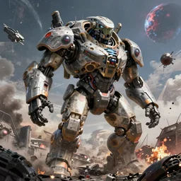 an epic 3 d mattepainting and photobash of a massive mechanic warrior of alien civilization with style of futuristic and hyper - realist and post apocalypse including nuclear war and daylight and interstellar with scifi blockbuster cg vfx concept art riot cinematic bio hazard soviet by zdislaw beksinski and fvckrender and visualdon trending on cgsociety unreal engine 5