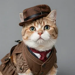 anthropomorphic color photo of a cat wearing a costume from 1 9 0 0 era, realistic