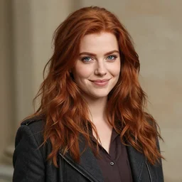 a portrait of a young woman with auburn hair, smart, rich, traveling clothes, artist, artistic, shallan davar, blue eyes, beautiful, smiling, thick hair, dnd, rpg, shy, quick witted, artgerm style