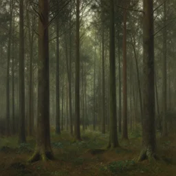 a forest with extremely thin tall trees, magically dense, calm serene atmosphere, by asher brown durand, by thomas cole