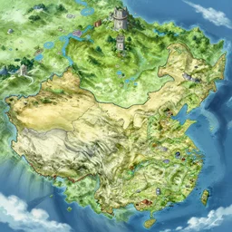treasure map of a large fantasy world with distinct biomes, highly detailed, smooth, sharp focus, artstation, illustration by makoto shinkai and moebius and jean giraud