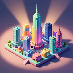 colorful futuristic city, isometric, by Eboy