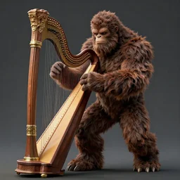 bigfoot playing harph, music, instrument, rpg style, dnd style, ultra detailed, trending on artstation, concept art, octane render, unreal engine,