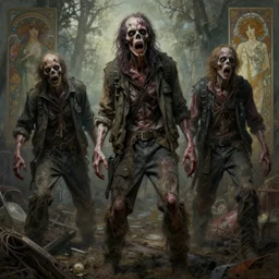painting of zombie apocalypse, ultra realistic, concept art, intricate details, eerie, highly detailed, photorealistic, octane render, 8 k, unreal engine. art by artgerm and greg rutkowski and alphonse mucha