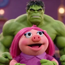 miss piggy muppets, neca!!! as hulk action figure by neca face close up headshot in the style of neca, character by neca, film still, bokehs