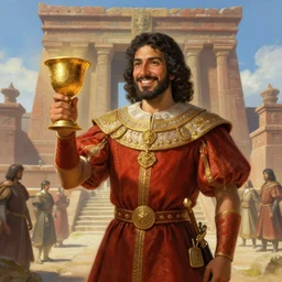 smiling spanish conquer soldier francisco pizarro holding golden cup on a inca temple, highly detailed, digital painting, artstation, concept art, sharp focus, dreamy illustration, art by katsuhiro otomo, magali villeneuve, artgerm, rutkowski jeremy lipkin and giuseppe dangelico pino and michael garmash and rob rey
