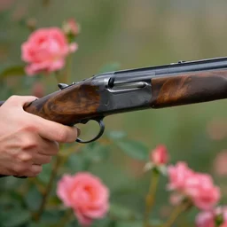 roses bloom from the muzzle of a shotgun