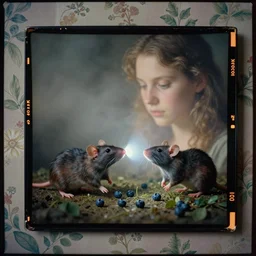 kodak portra 4 0 0, wetplate, flashlight, 8 5 mm carl zeiss, blueberry, award - winning colour portrait by britt marling : rats arguing about the climate change, quadratic quadratic picture frames, haze, wallpaper, fog, no people
