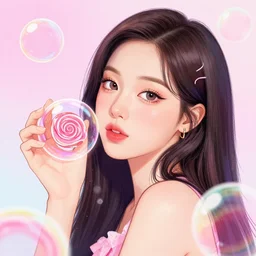 an illustration of im nayeon of twice, bubbles, candy flavored, color restoration