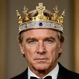 James Bond with a diamond jeweled crown with a golden crown, photo-realistic, highly detailed, 8k, in the art style of Filip Hodas, 8k