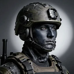 spec - ops head, flower logo on forehead, special forces, dark design, professional photo, intricate details