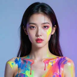 portrait of a beautiful girl, expressive paint drips, intense psychedelic trip, futuristic clothes, neon colors, beautiful face, rule of thirds, spotlight, expressive, passionate, by mandy jurgens, by vincent van gogh, digital painting