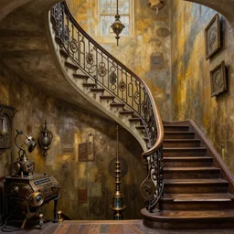 Steampunk escher stairwell painting