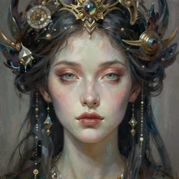 portrait of a beautiful goddess, unusual beauty, esoteric, muted colors, head in focus, fantasy art, ornamental aesthetics, intricate, elegant, highly detailed, hyperrealistic painting, artstation, concept art, painterly, sharp focus, illustration, art by masha kurbatova