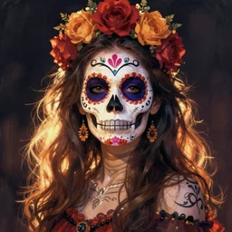Illustration of a sugar skull day of the dead girl, art by Jean Giraud