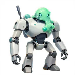 a sentient slime mold piloting a humanoid robot in a highly - detailed hand - drawn full color anime style