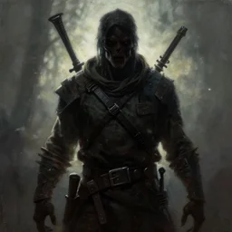a hyper realistic portrait painting of a hunter from hunt showdown videogame, creepy, backlight, silhuette, horror vibe, real, realistic lighting in the style of greg rutkowski, trending on artstation,