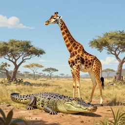 ( ( ( ( ( giraffe ) ) ) ) ) ( crocodile )!!!!!! well composed, best on artstation, cgsociety, epic, stunning, gorgeous, intricate detail, wow, masterpiece, full body art