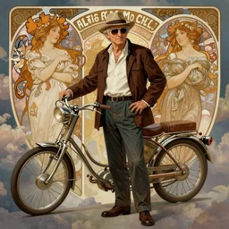 full length a young Stan Lee on a caravaggio cloudy background, intricate, elegant, highly detailed, artstation, concept art, smooth, sharp focus, illustration, , digital art from artstation, digital art from deviantart, by Alphonse Mucha, Stjepan Sejic, Ruan Jia, and Mandy Jurgens, and Artgerm, maxfield parrish and william adolphe bouguereau