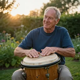 My dad Steven Care just took a hit from the bongo and have good time being gracefully relaxed in the garden, sunset lighting