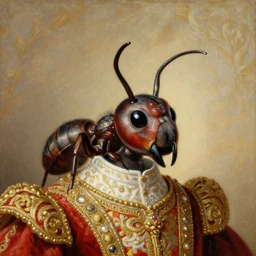 the royal king's ant head by greg hildebrant lisa frank fancy rococo baroque regal oil painting high quality award winning clothed in fancy garb