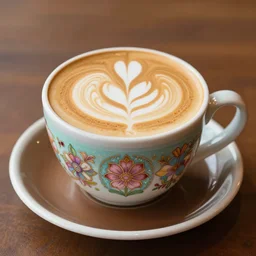 most attractive cup of flat white coffee ever beautiful stunning ethereal ornate intricate vibrant happy ecstatic warm utopian 8 k digital art render art station detailed cyberpunk. cinematic. cheerful. uplifting. da vinci dali mucha bosch - n 6