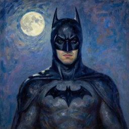 Batman portrait  impresionism painting in the moonlight by  Claude Monet