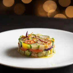 food photography, michelin star food, best chef, plate art of vegetables terrine side view high bokeh, cinematic studio lighting
