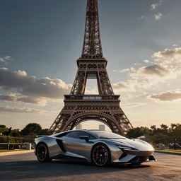 a car that is designed like the eiffel tower, cinematic photograph, car commercial photograph, amazing lighting, stunning,