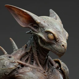 game concept art, muscular, exoskeleton, chiroptera head, chiroptera ear, chiroptera nose, hyperrealism, fine detail, artstation, cgsociety, zbrush, no background