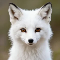 portrait of anthropomorphic female fox with short white fur covering her body in the style of zootopia, centered on her face