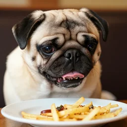 pug eating shawarma