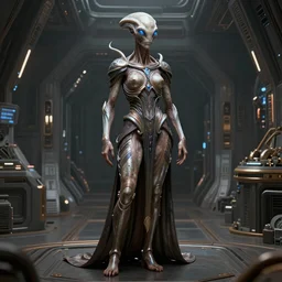 an extremely detailed masterpiece full body shot of a male pleiadean extraterrestrial with blueish eyes and spaceship cabin background, in the style of ted nasmith, one single continues line, unreal engine, detailed, elegant, intricate, trending on artstation, 4 k