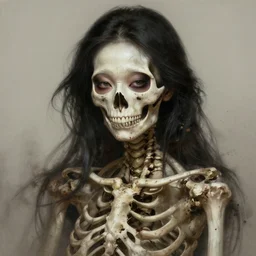 gorgeous asian goddess of skull, portrait, bones, skull, dirt, blood, elegant, highly detailed digital painting, by artgerm, sean yoro, wlop, chie yoshii and rembrandt