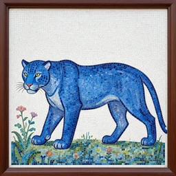 church painting of the god of nature, the blue panther, impressionistic mosaic
