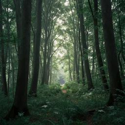 a photograph of a serene forest