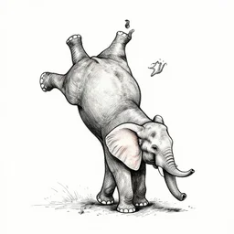elephant doing a backflip, fineliner doodle