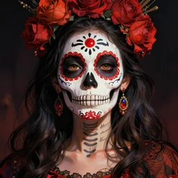 illustration of a sugar skull day of the dead girl, art by akihiko yoshida