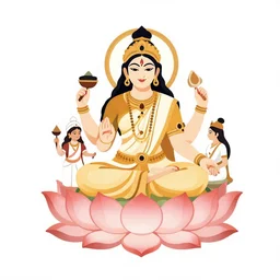 four armed indian goddess lakshmi sitting on a lotus, minimalistic style