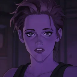 Anime portrait of Kristen Stewart with deep-purple-skin, detailed, digital painting, trending on artstation