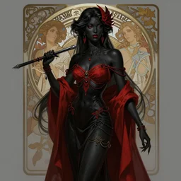 a matte painting of a beautiful black red, dark fantasy, in the style of artgerm and myles birket foster and alphonse mucha foster, concept art, high octane, elegant, highly detailed, digital painting, trending on artstation, sharp focus, illustration