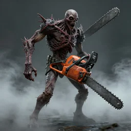 alive chainsaw with arms and legs and torso. chainsaws, chainsaws! concept art, extremely high details, octane render, fog, horror, artstation contest winner, digital art by zdzislaw beksinski, wayne barlowe, simon stalenhag. masterpiece